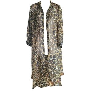 NEW Leopard Print Sheer Dress or Long Duster/Topper Size L